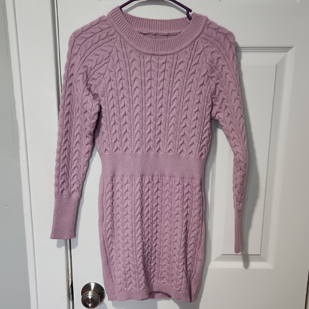 Lavender Cable Knit Sweater Dress